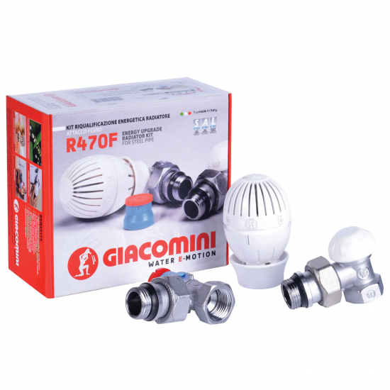 Kit robinet calorifer termostatat + robinet calorifer retur + cap termostat Giacomini R470FX003, alama, 1/2" Kit robinet calorifer termostatat + robinet calorifer retur + cap termostat Giacomini R470FX003, alama, 1/2"