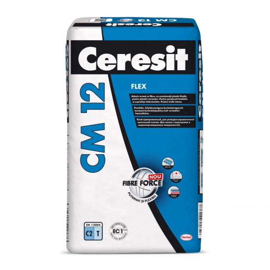 Adeziv pentru gresie si faianta Ceresit CM 12, interior / exterior, gri, 25 kg Adeziv pentru gresie si faianta Ceresit CM 12, interior / exterior, gri, 25 kg