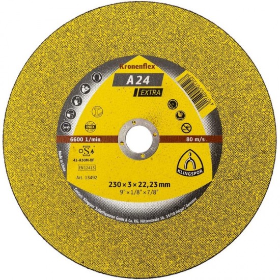 Disc debitare Klingspor, A24 Extra, 230 x 3 x 22.23 mm Disc debitare Klingspor, A24 Extra, 230 x 3 x 22.23 mm