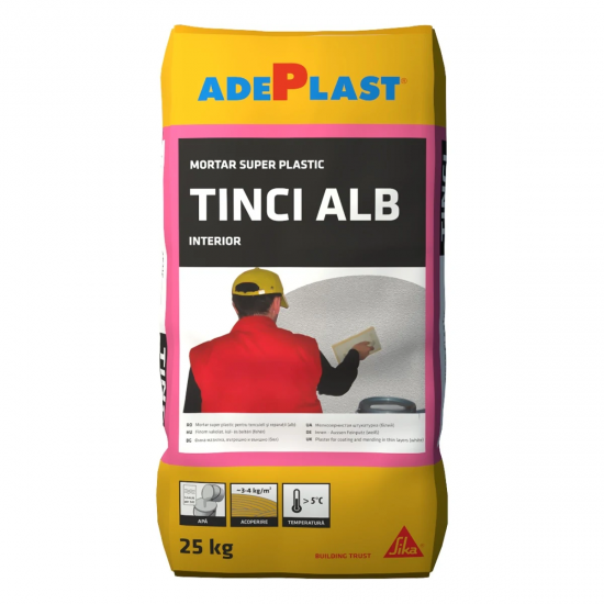 Mortar tinci pentru tencuieli si reparatii, Adeplast, alb, interior / exterior, 25 kg Mortar tinci pentru tencuieli si reparatii, Adeplast, alb, interior / exterior, 25 kg